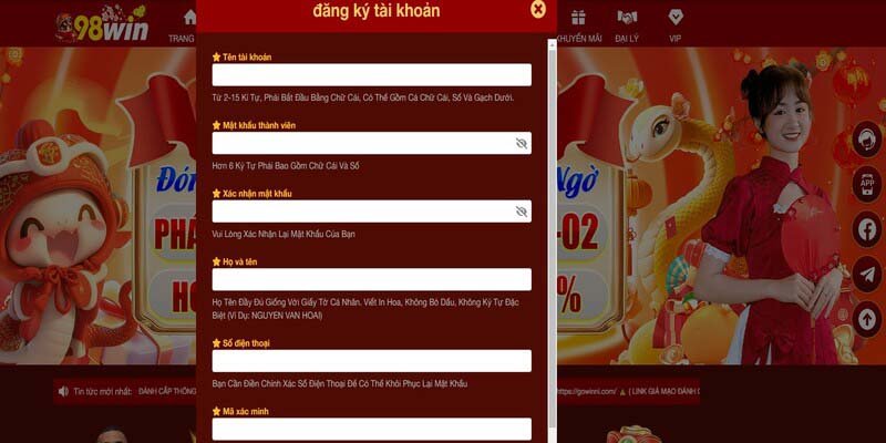 Hướng dẫn các bước đăng ký 98Win cho người mới